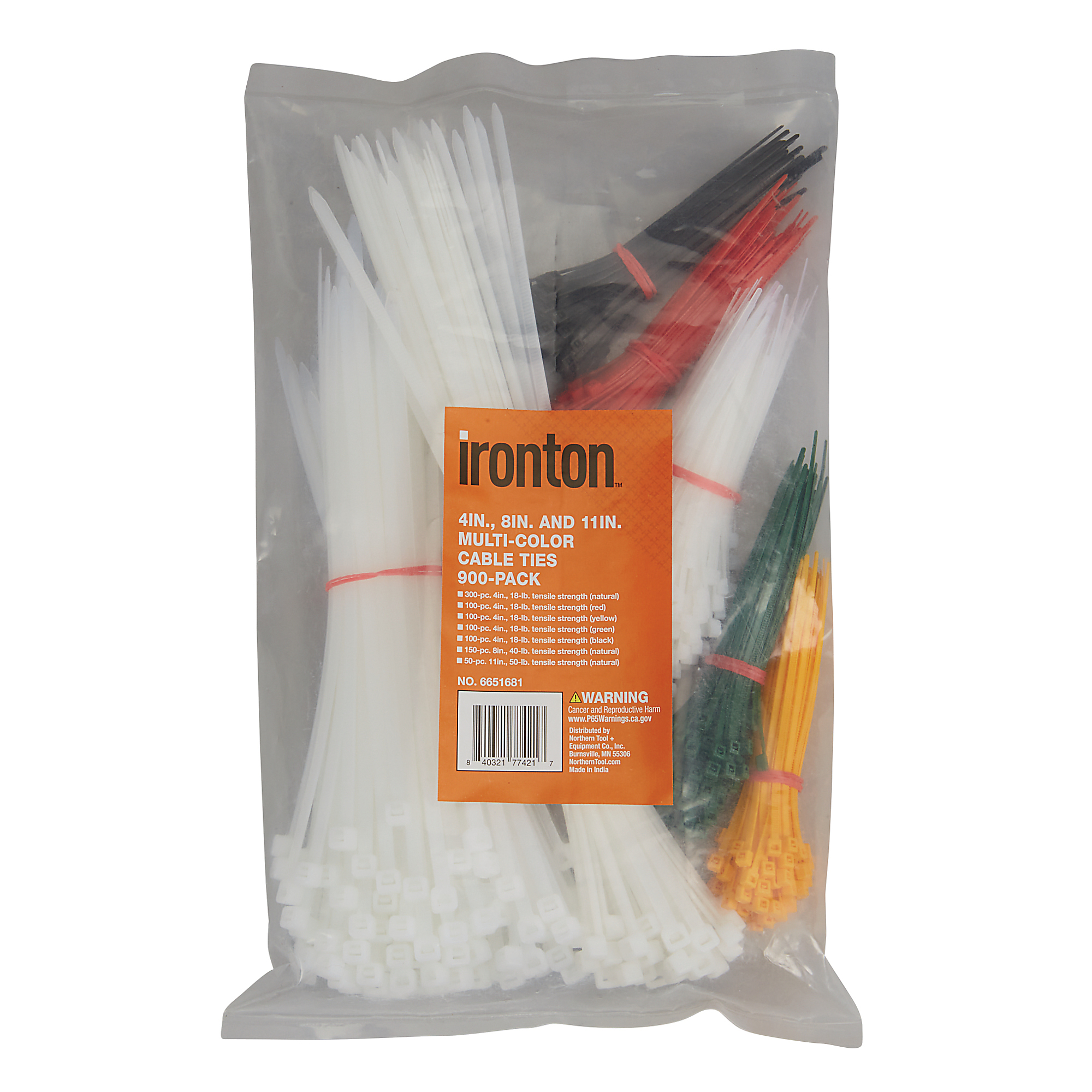 Ironton Cable Ties Assortment, 900-Pc., Multi-Color